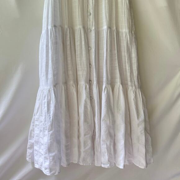 Women’s White Tiered Midi Dress Size S Gauze Cotton Button Front Trad Wife Boho - Picture 5 of 9